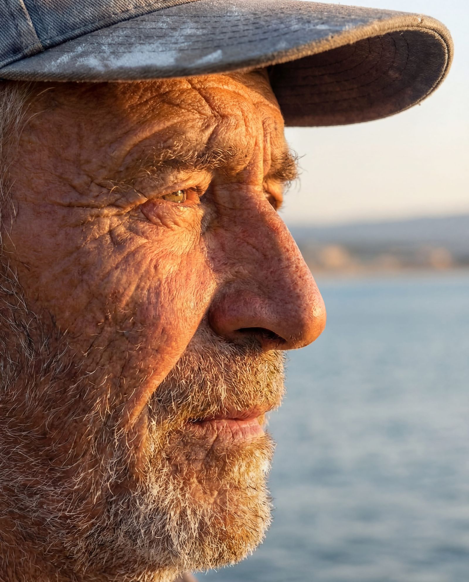 Elderly Fisherman Portrait in Warm Evening Light
