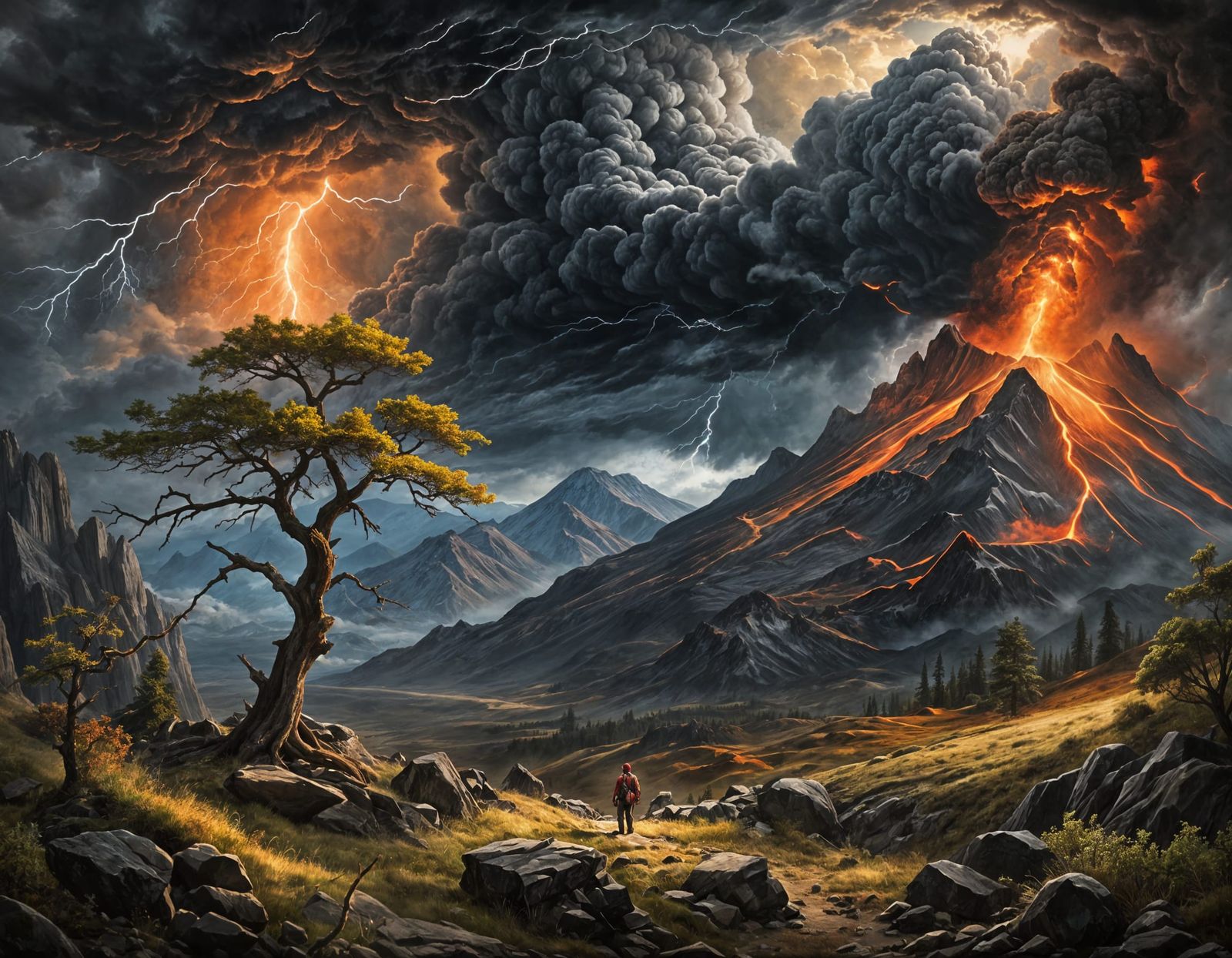 Dramatic Mountain Landscape in Moody Oil Painting Style