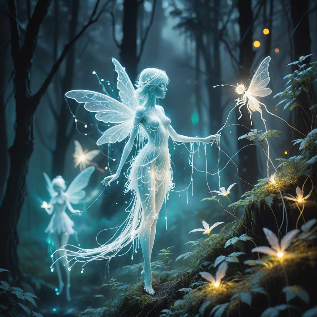 Ethereal Fairies in Bioluminescent Forest