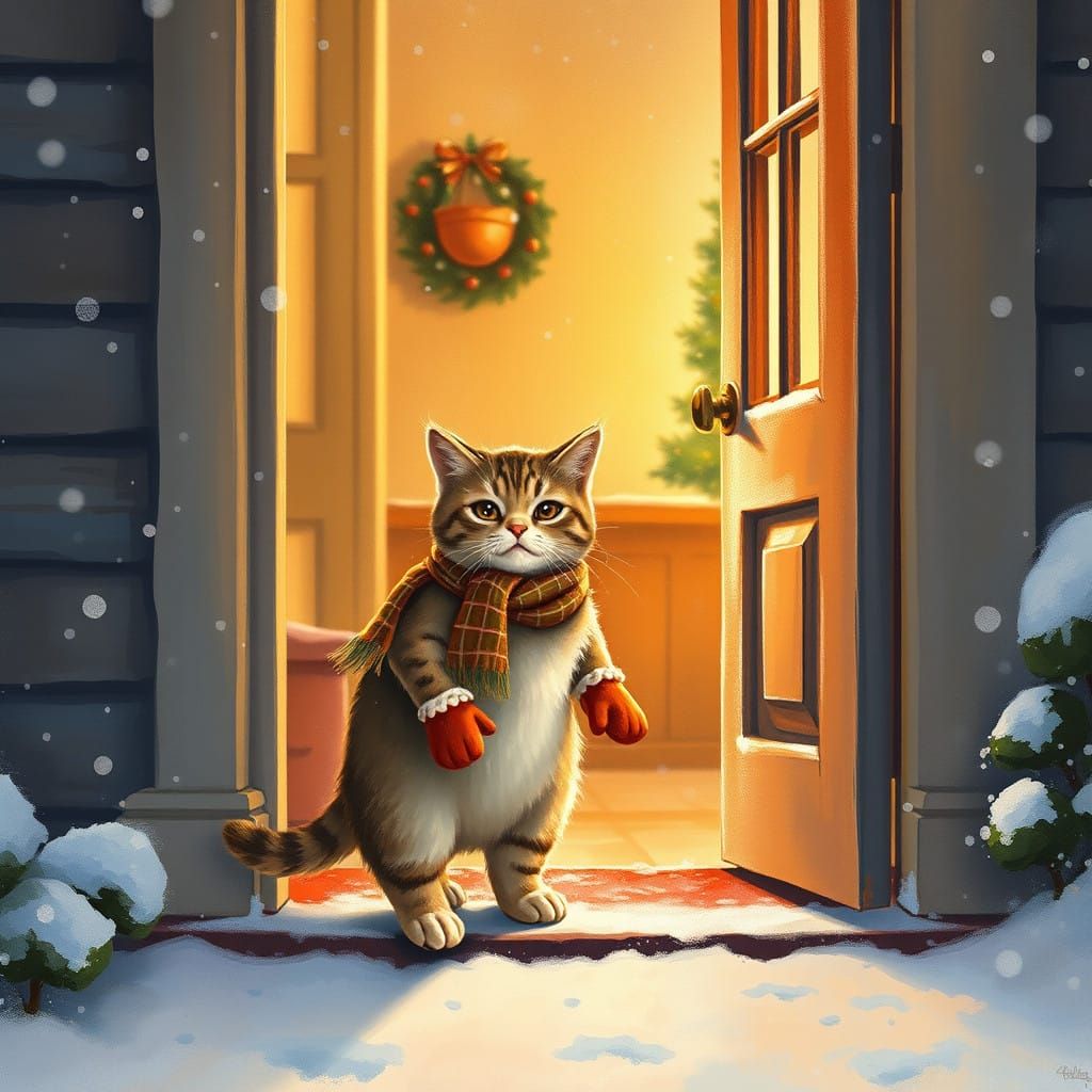 Cozy Cat Contemplates Snowy Adventure