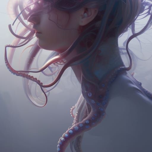 Octopus Goddess in Ethereal Triadic Hues