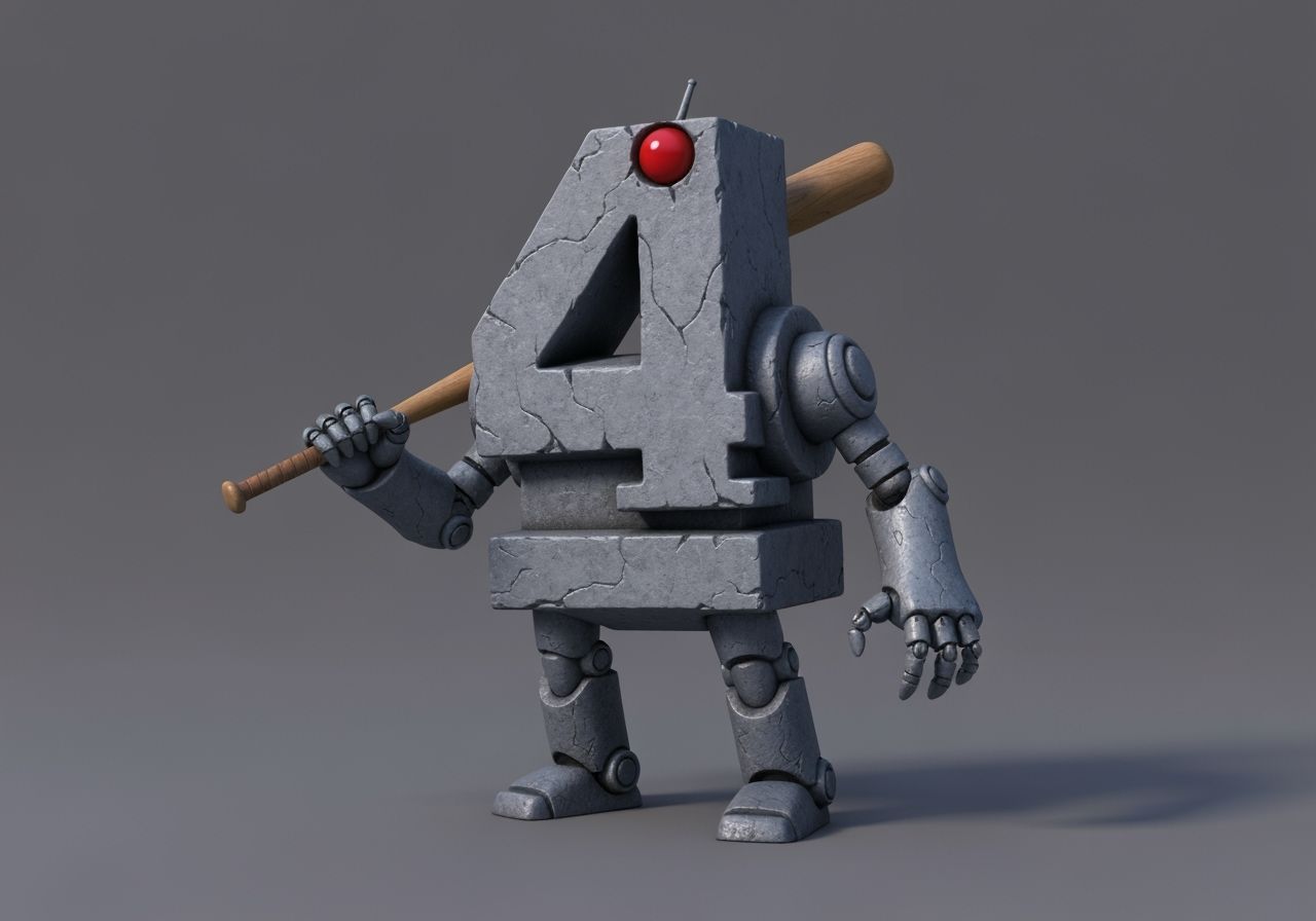 Robot Monster Shaped Like Number 4 With Baseball Bat