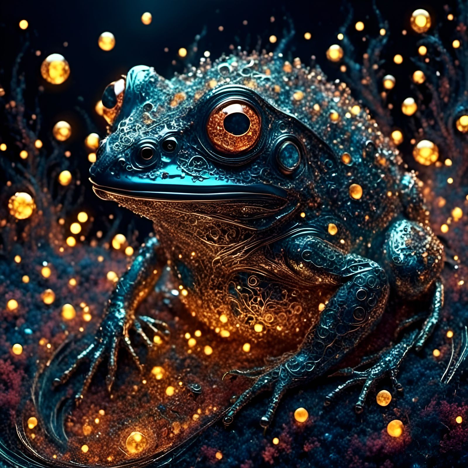 Intricate Bioluminescent Bullfrog