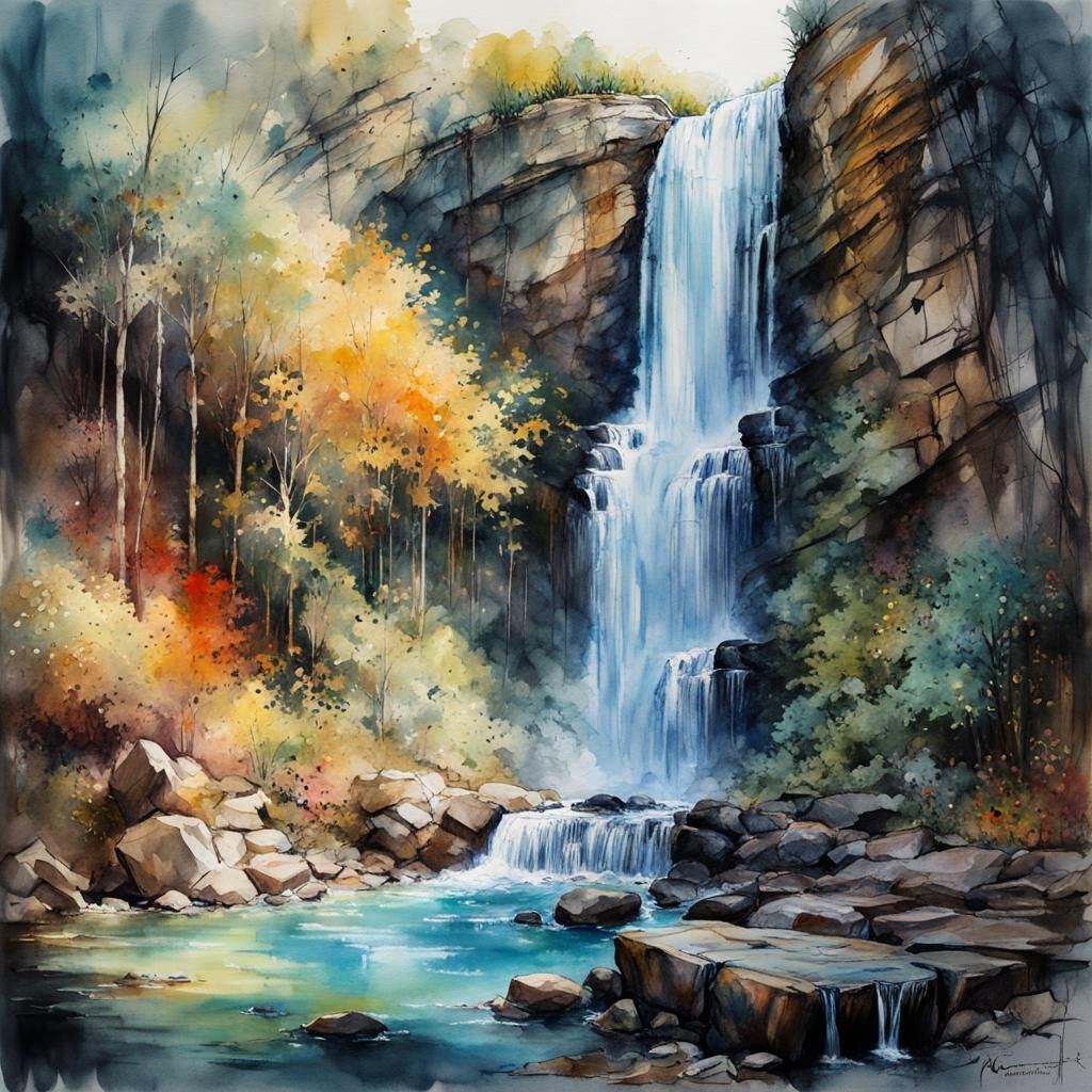 Ethereal Watercolor Fountain