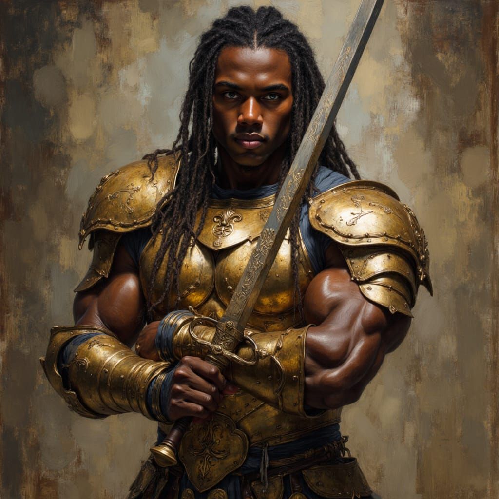 Warrior God in Gold Armor, Ornate Digital Painting