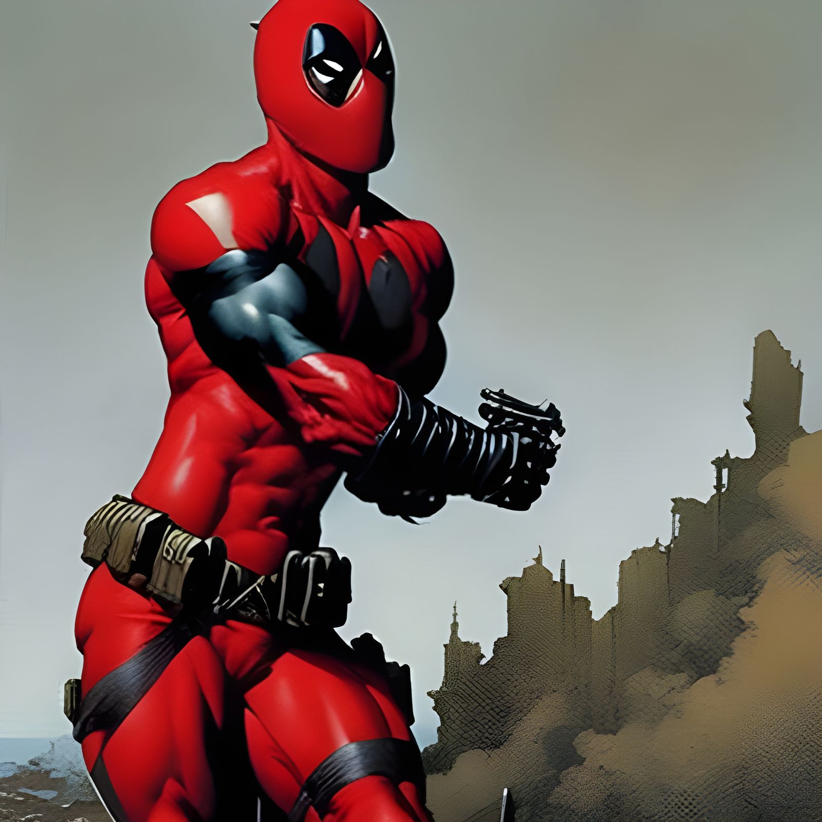 Deadpool in a Dark Fantasy Art Style