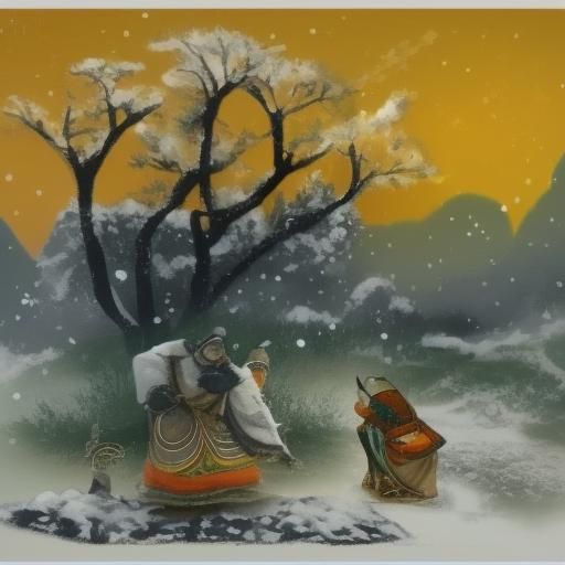 Winter Steppe under Dark Moonlit Skies