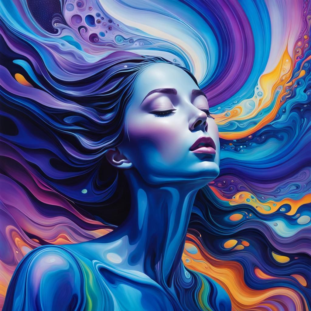 Ethereal Woman Dissolves into a Void of Blazing Colors