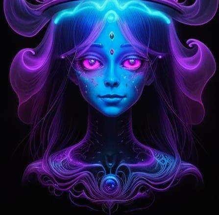 transparent portrait of a beautiful transparent purple ghost girl , with transparent skin.