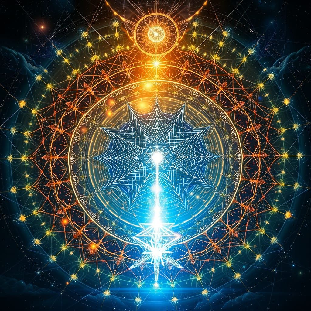 Visionary Artwork of Spiritual Ascension with Sacred Geometr...