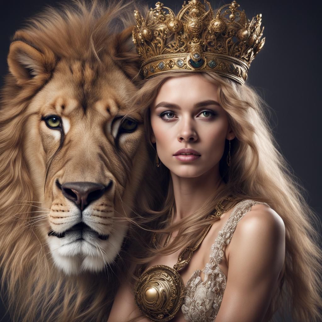 Regal Lioness Queen in Elegant Majesty