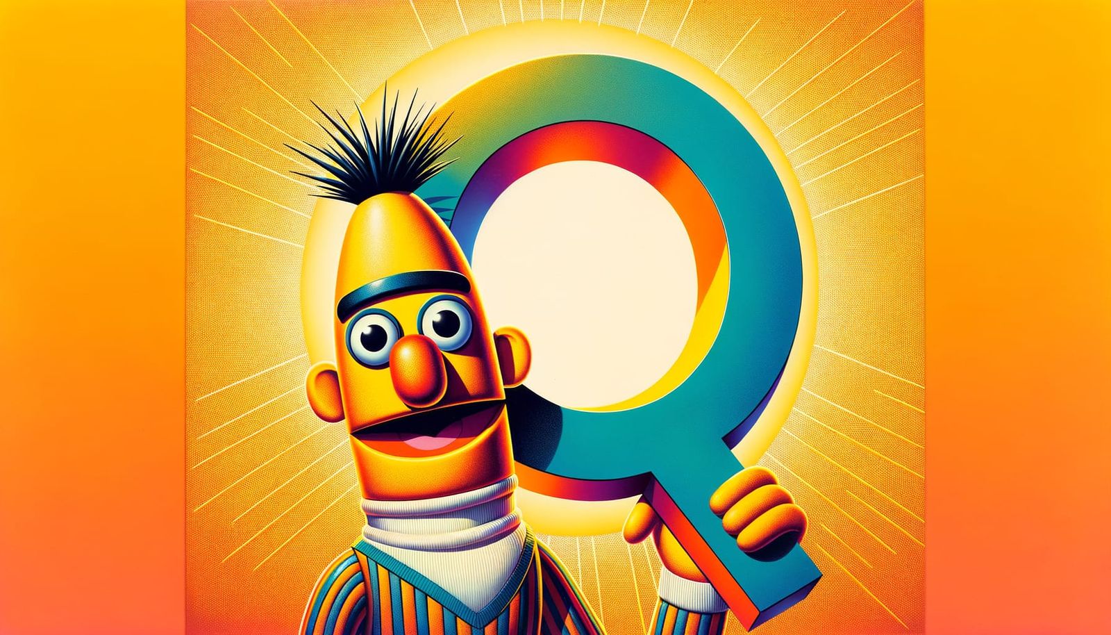 Character Holding Letter Q in Mid-Century Style