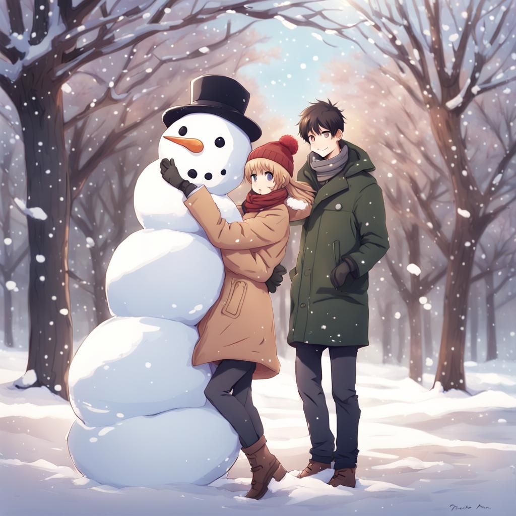 Winter Wonderland Couple Creates Joyful Snowman