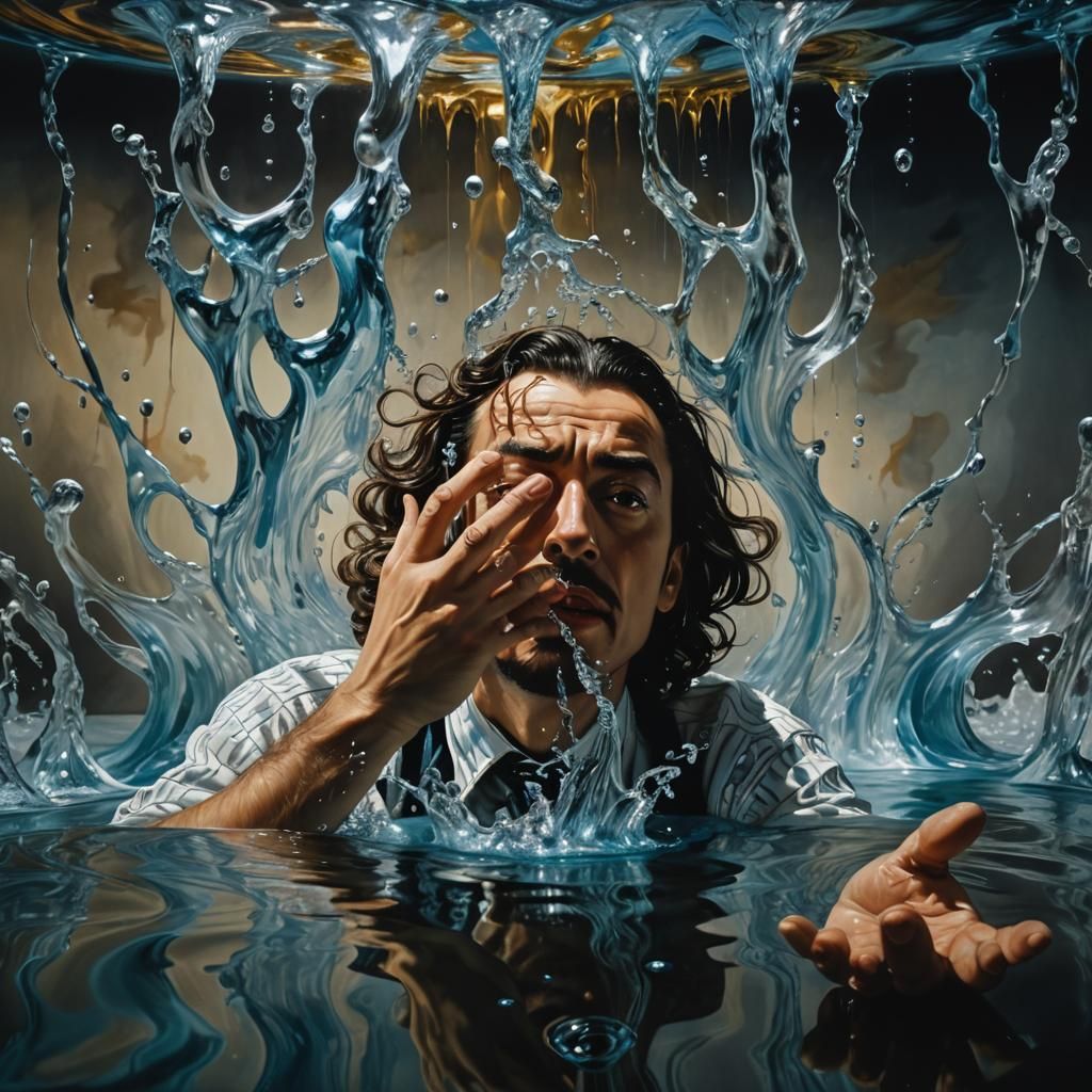 Dreamlike Drowning in a Glass of Water, in the Style of Salv...