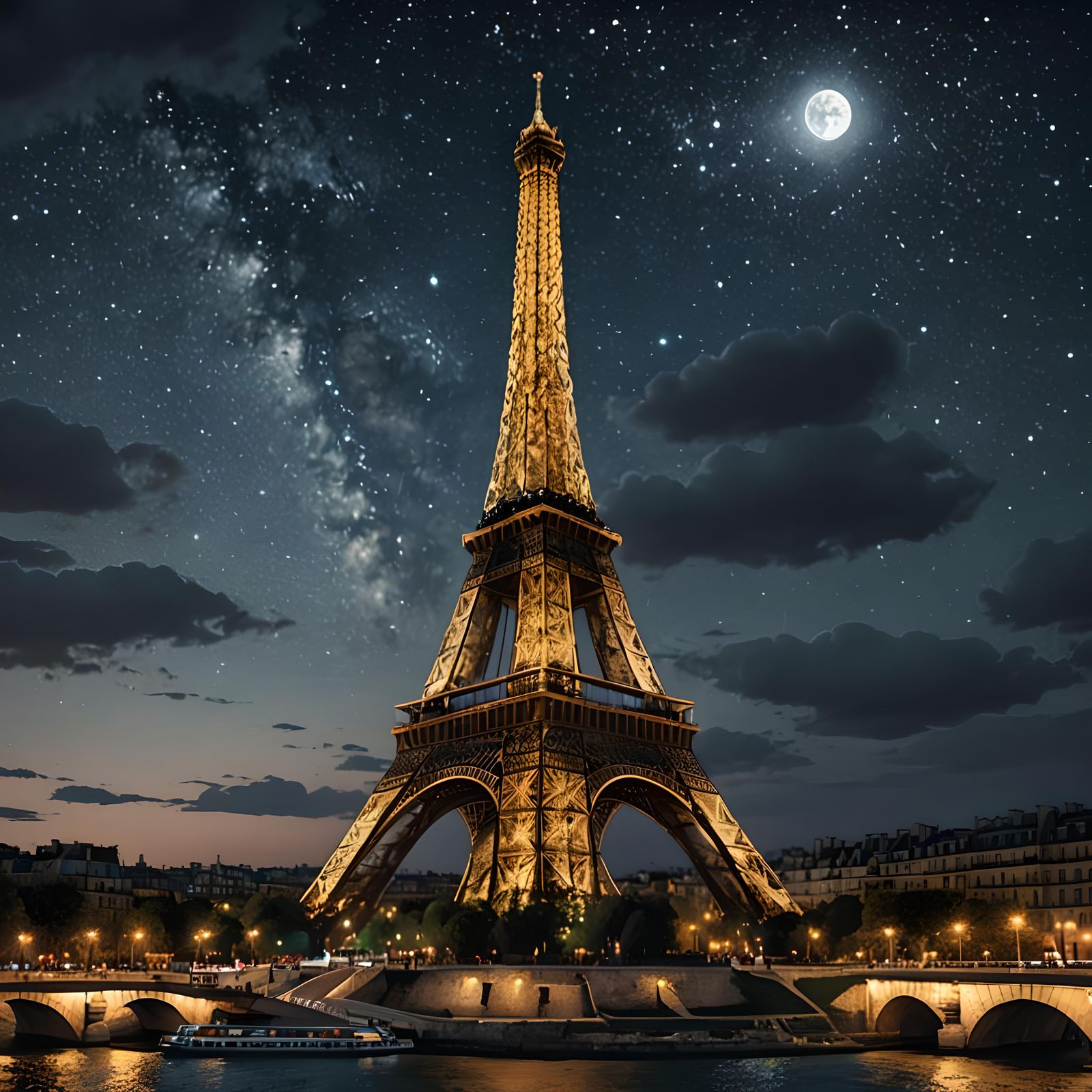 Elegant Paris Nightscape in Romanesque Style