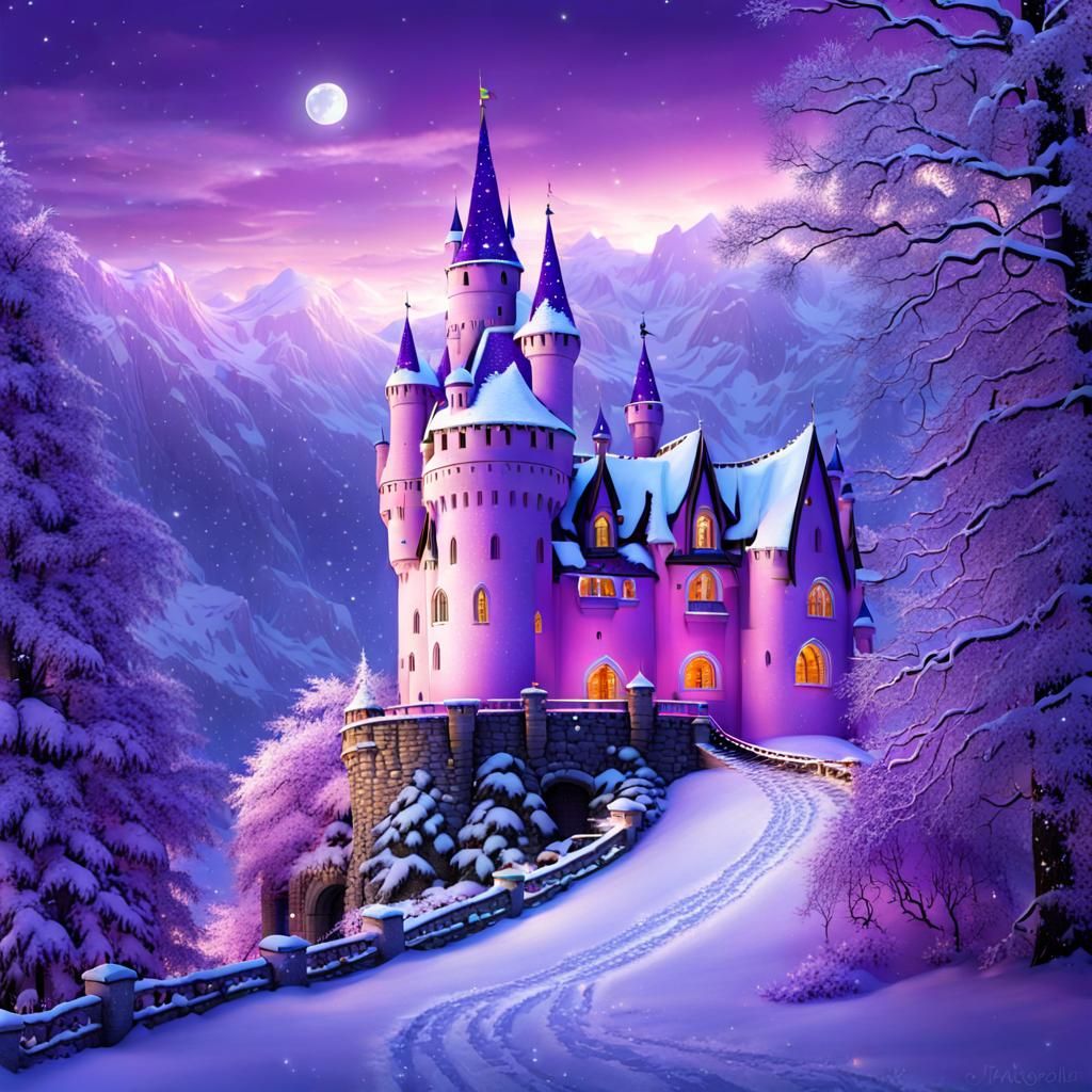 Enchanted Winter Castle with Lavender Hue