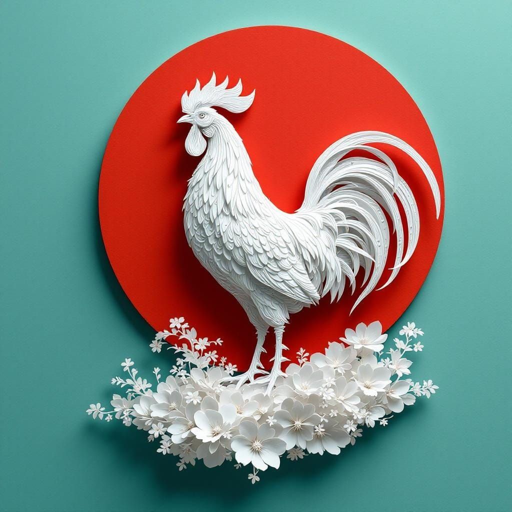 Papercraft Rooster with Intricate Quilling Details