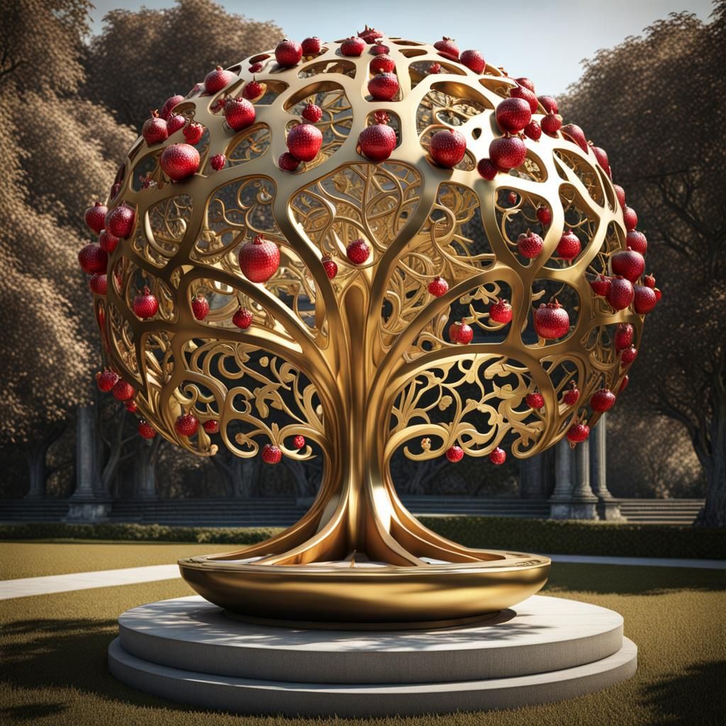 Ethereal Metalwork Pomegranate Tree in Perfect Balance