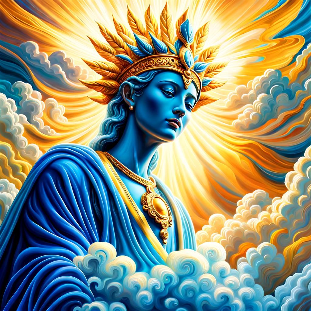 Surreal Oil Painting of Divine Figure in Majestic Golden Lig...