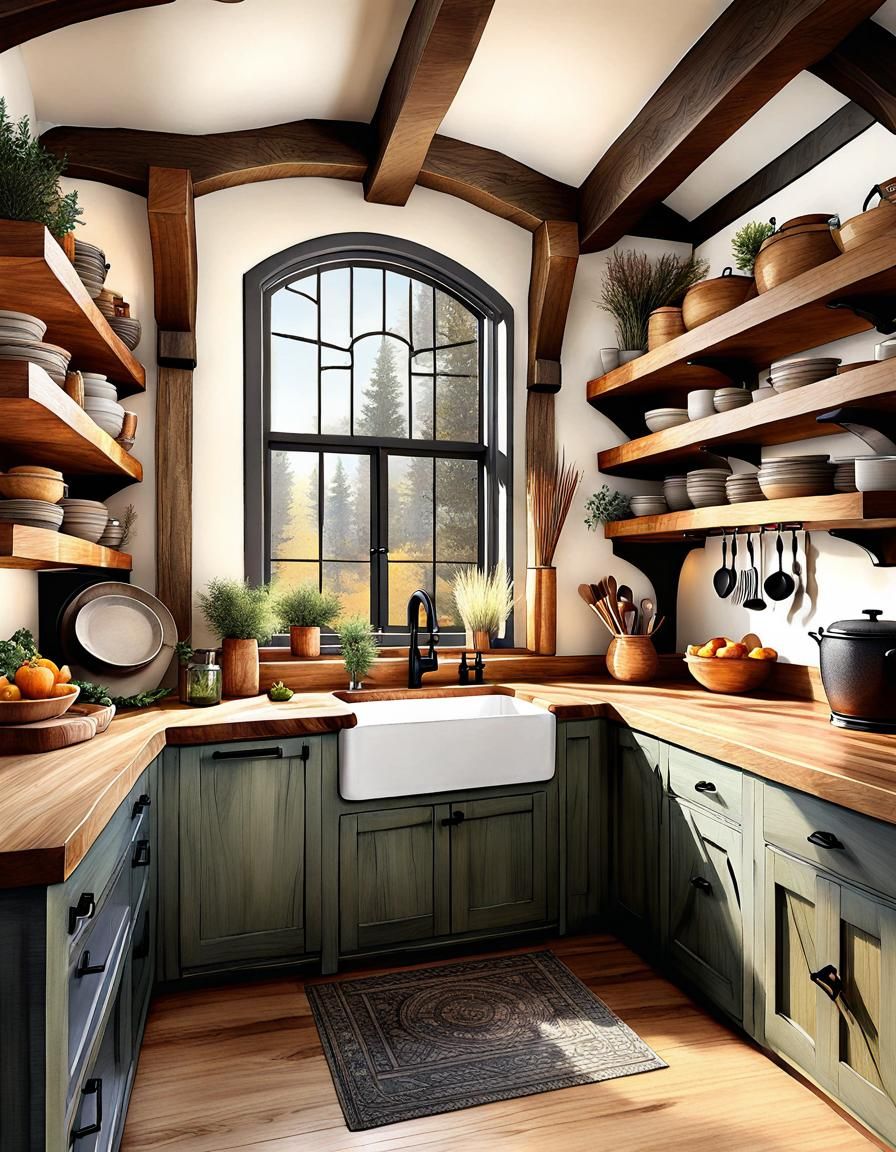 Warm Cozy Boho Chic Kitchen in a Hobbit House