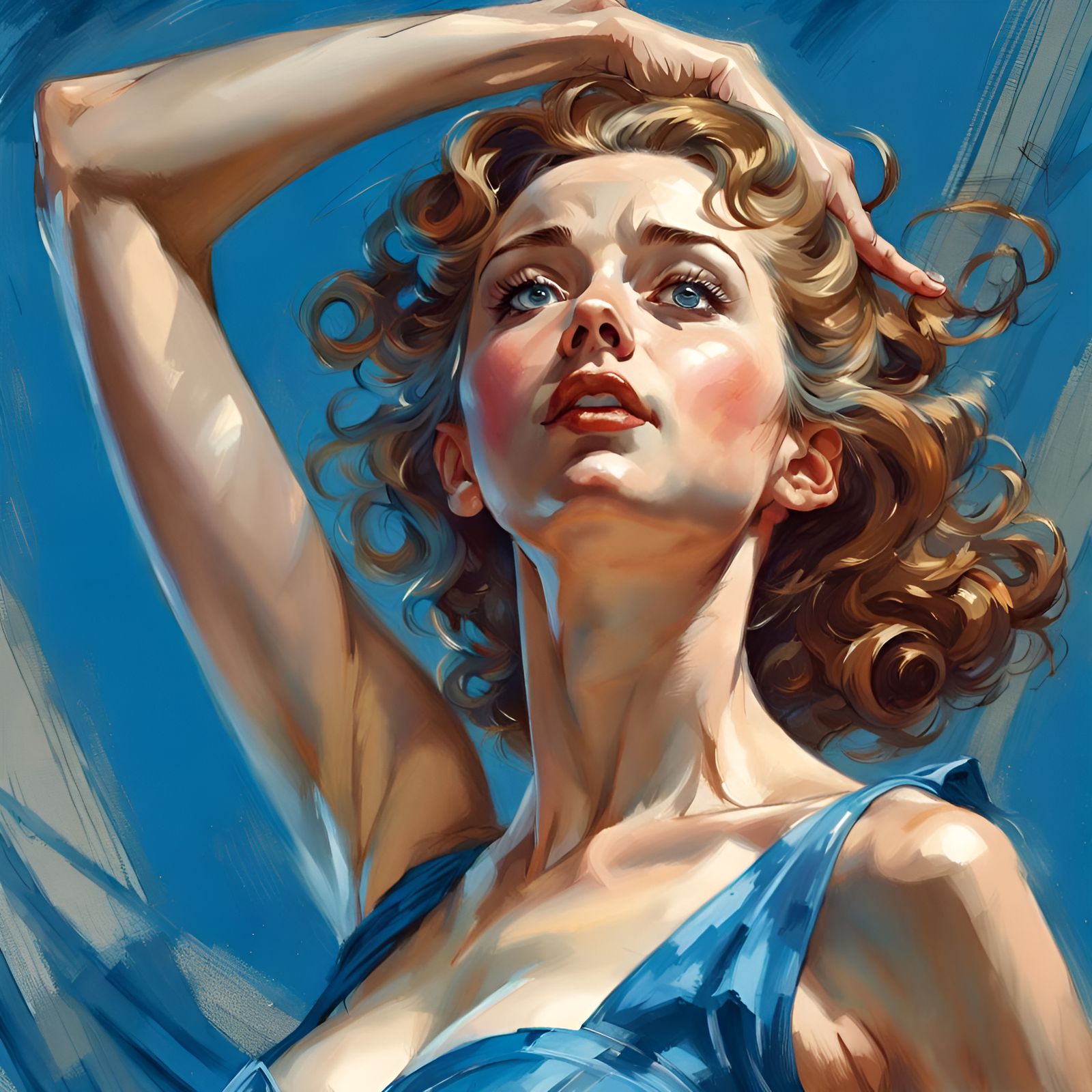 Ethereal Goddess Leans Back in Dazzling Blue