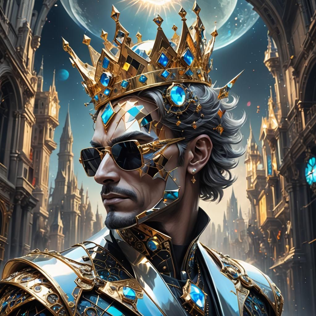 Cybernetic King in Elegant Profile, Adorned with Fractal Dia...