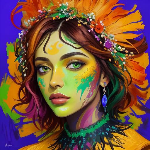 Vibrant Abstract Portrait with Ethereal Rose Gold Tones