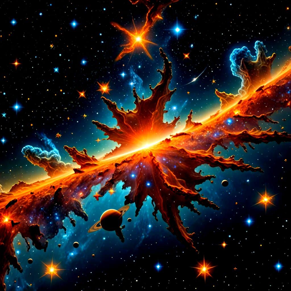 Cosmic Celestial Artwork with Glowing Star Silhouettes