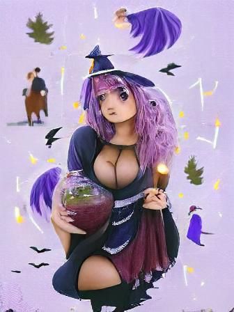 Mystical Purple Haired Witch in Anime Style
