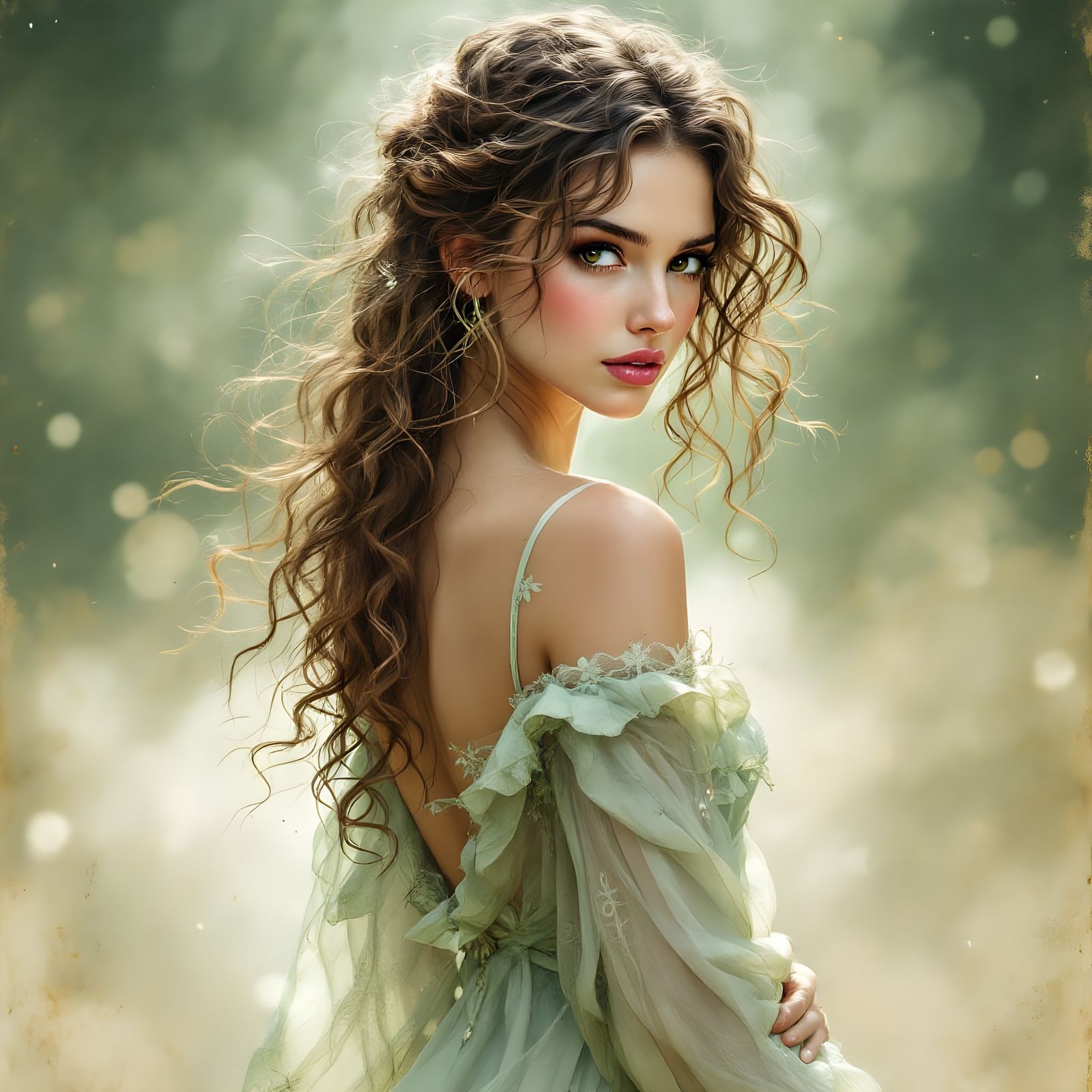 Beautiful Norse Goddess Portrait in Watercolor Style