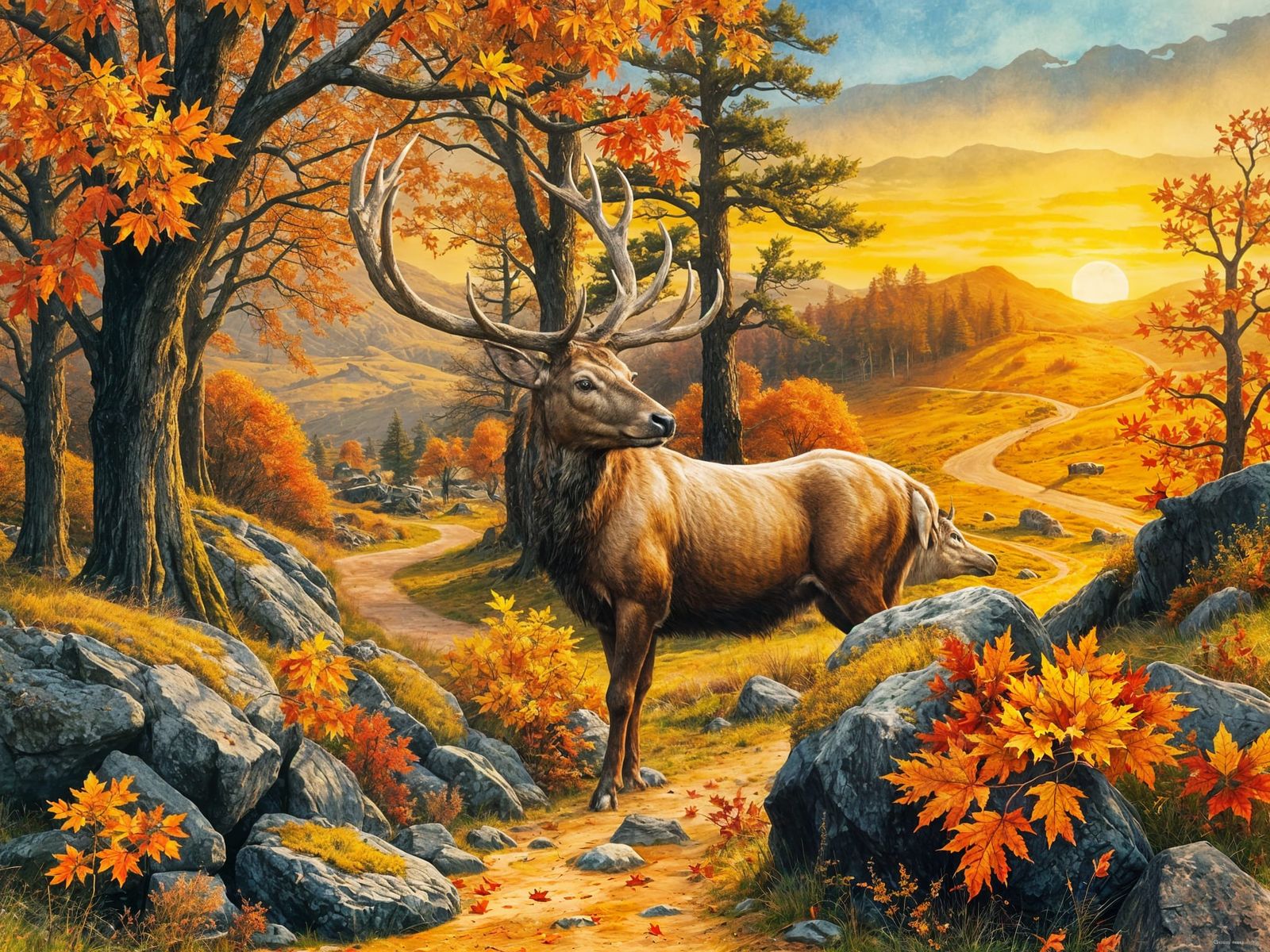 Autumnal Scottish Landscape with a Stag