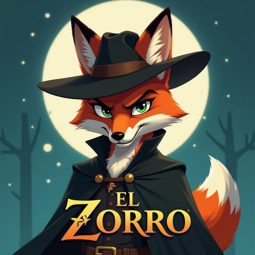 El Zorro Movie Poster in Flat Anime Style