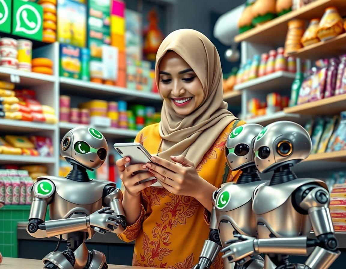 Malay Shop Owner with Robots Assistant