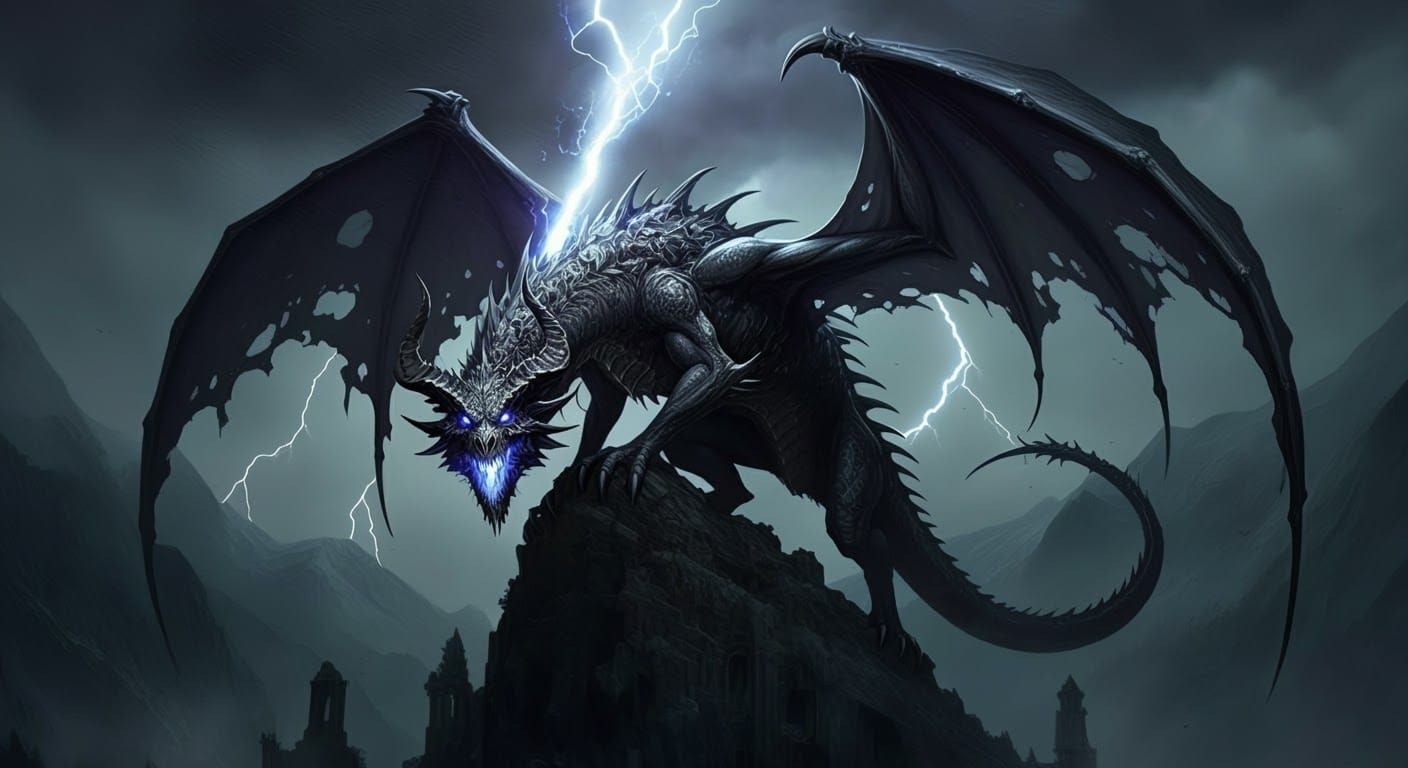 Dark Fantasy Shadow Dragon Unleashes Lightning Fury