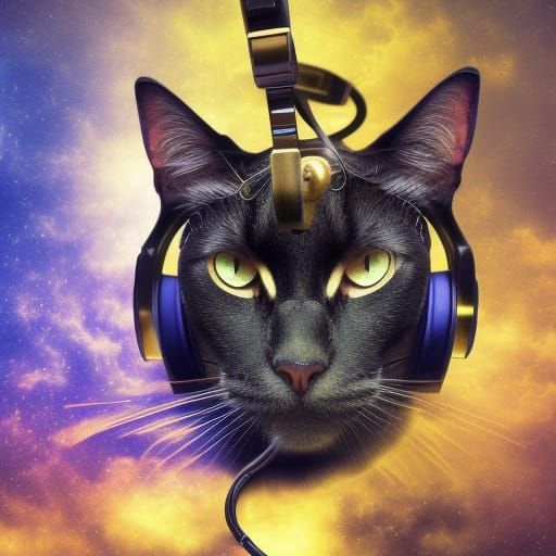 Cyberpunk Warrior Cat Immersed in Vibrant Fantasy Realm
