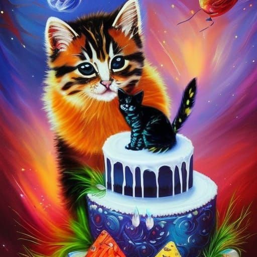 Cat with a Cat-B-day Cake