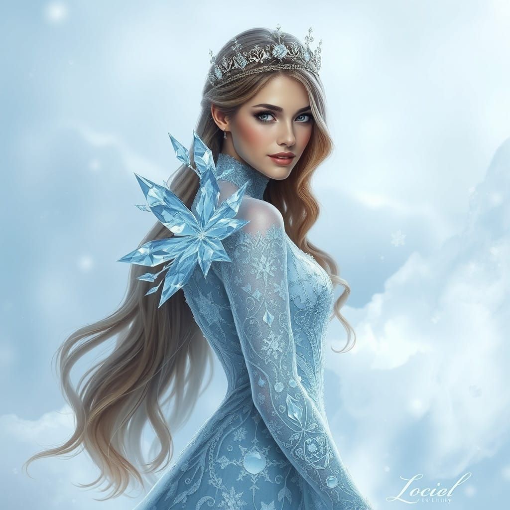 Ethereal Ice Goddess in Frosty, Crystal Gown