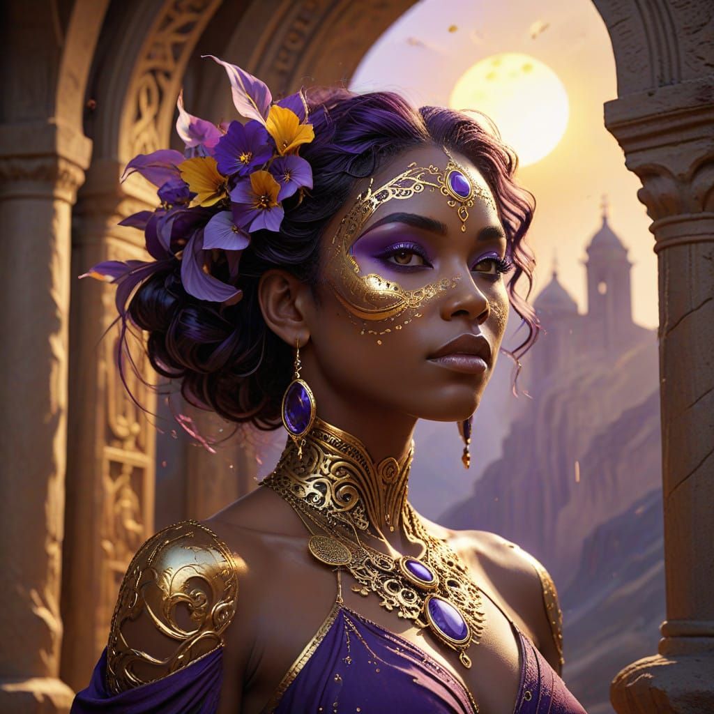 Astonishing Desert Goddess Basks in Vibrant Purple Sunlight