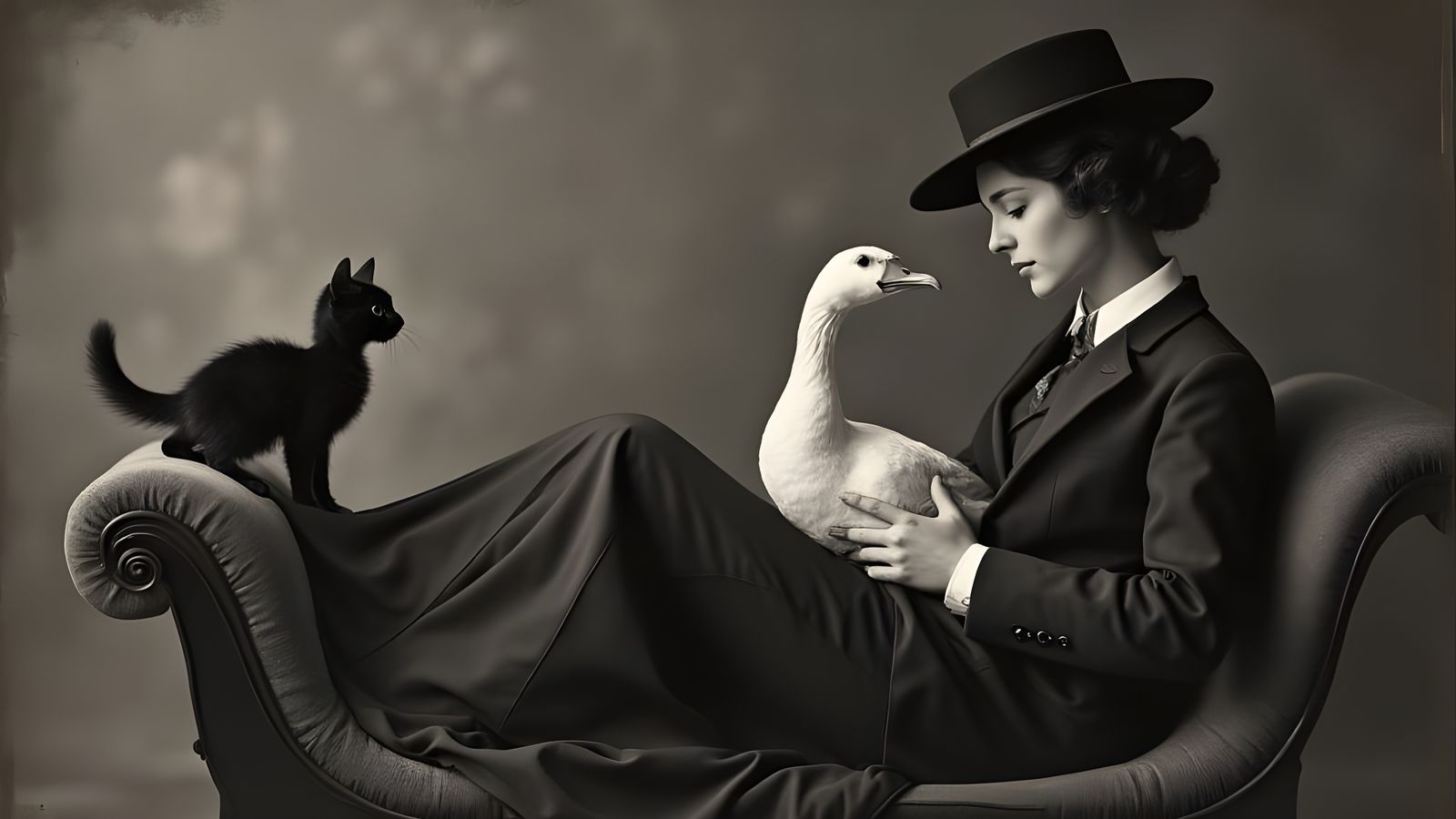 dadaist photograph with kitten and goose