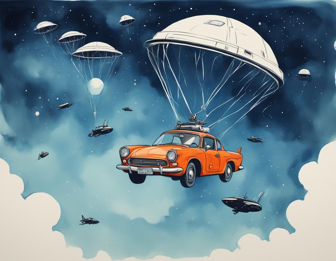 Car parachuting down