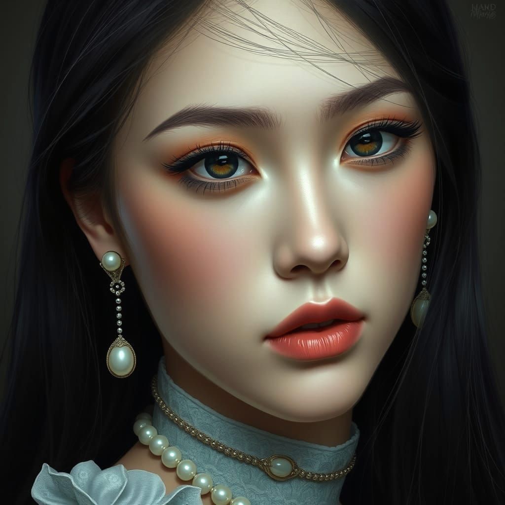 Hyperrealistic Portrait of a Beautiful Lady in Digital Paint...