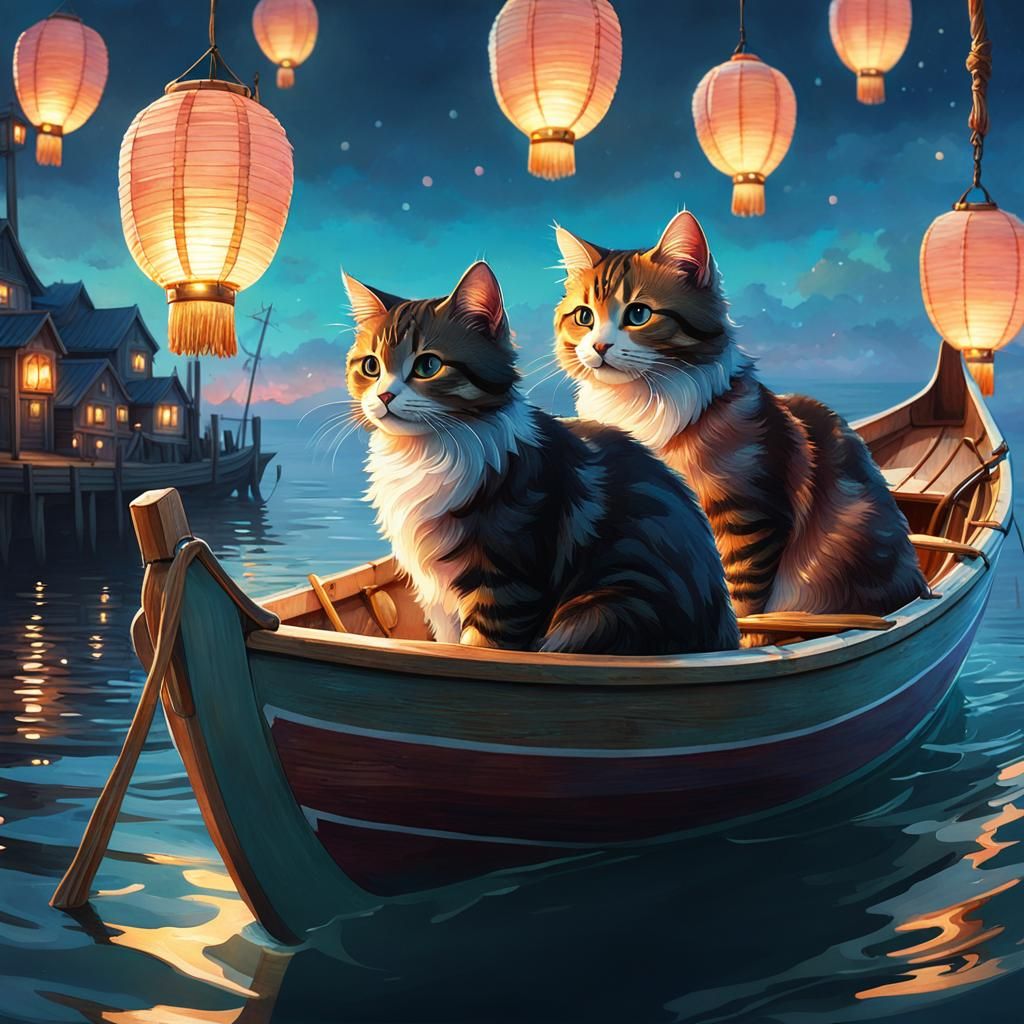 Cats love taking the rowing boat out of a evening