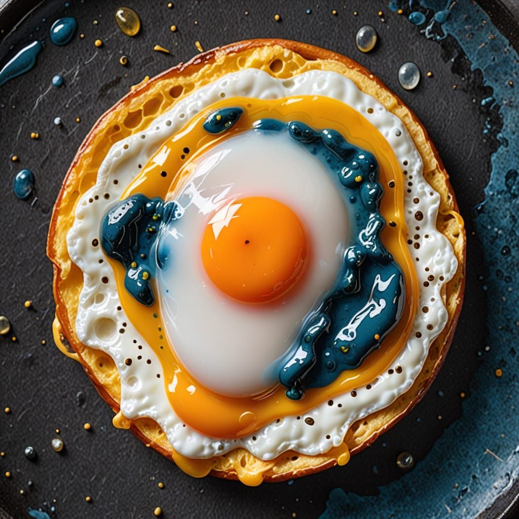 Surreal Fried Egg with a Blue Yolk