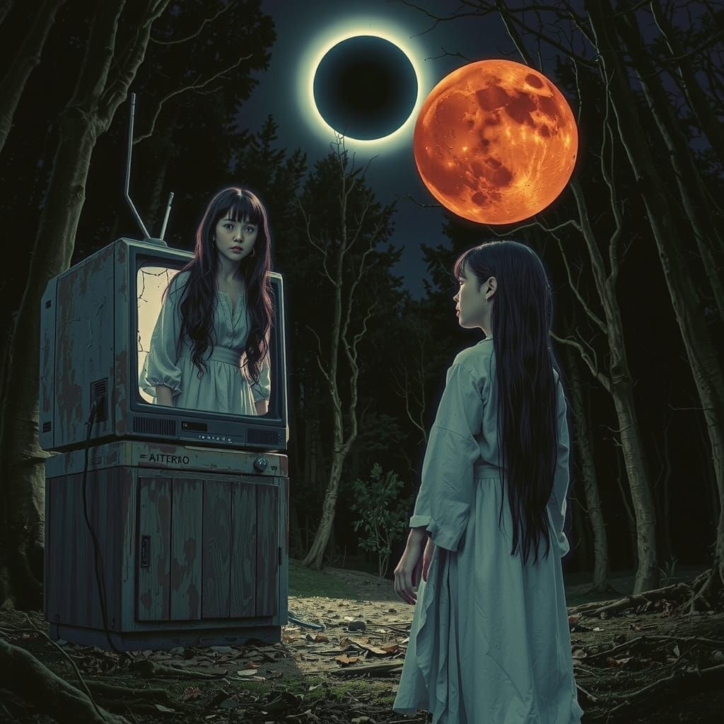 Vengeful Spirits Confront in a Haunting Lunar Eclipse Scene