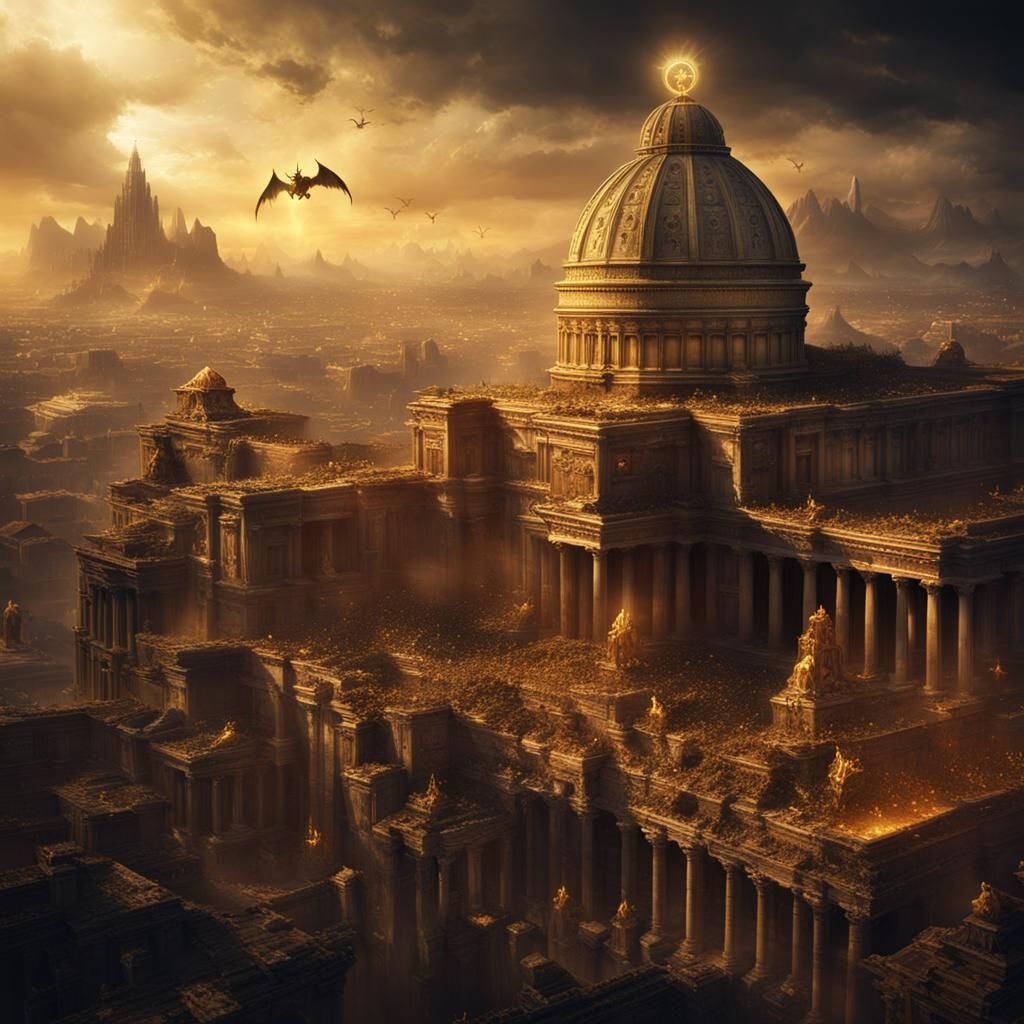 Epic Roman Cityscape with Golden Temple to the Infernal Four