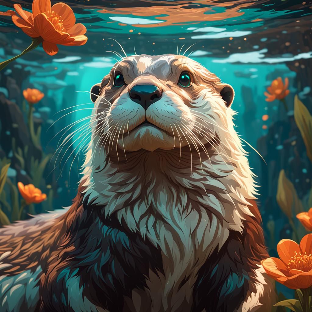 Vibrant Otter Concept Art in Triadic Colors