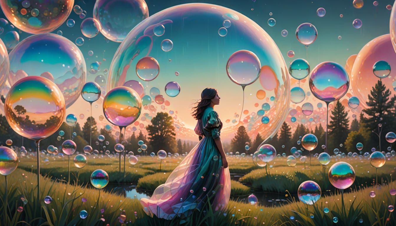 Surreal Iridescent Bubbles Reflecting Landscapes