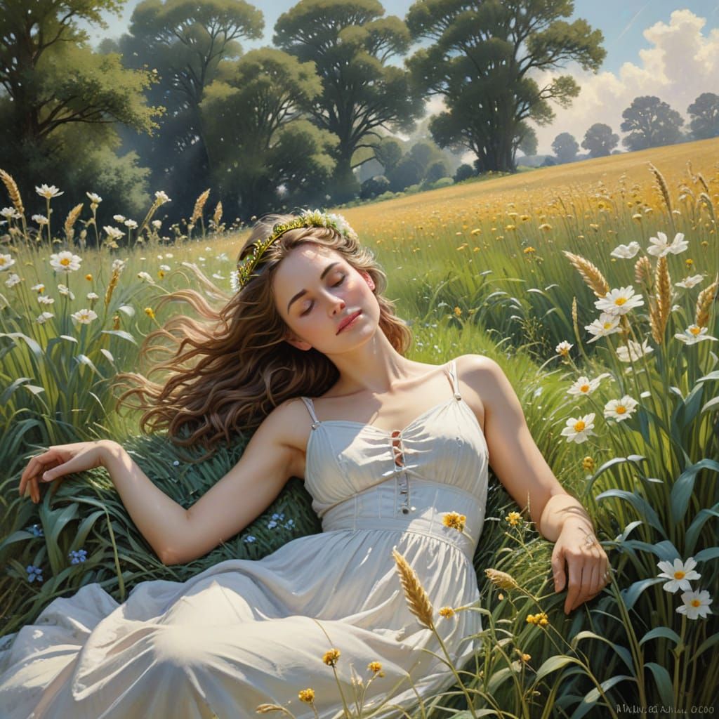 Serene Woman in a Cornfield Dream