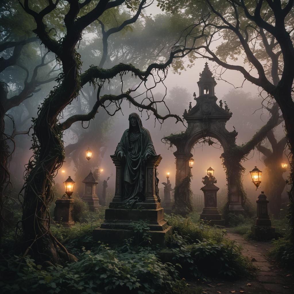Ghosts Haunt Gothic Garden Maze at Dusk