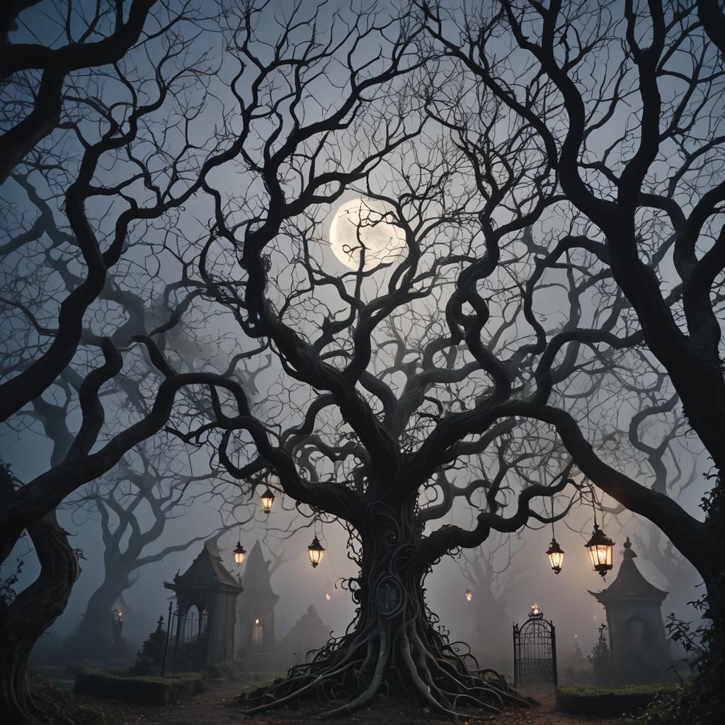 Ghosts in Gothic Maze Under Moonlight